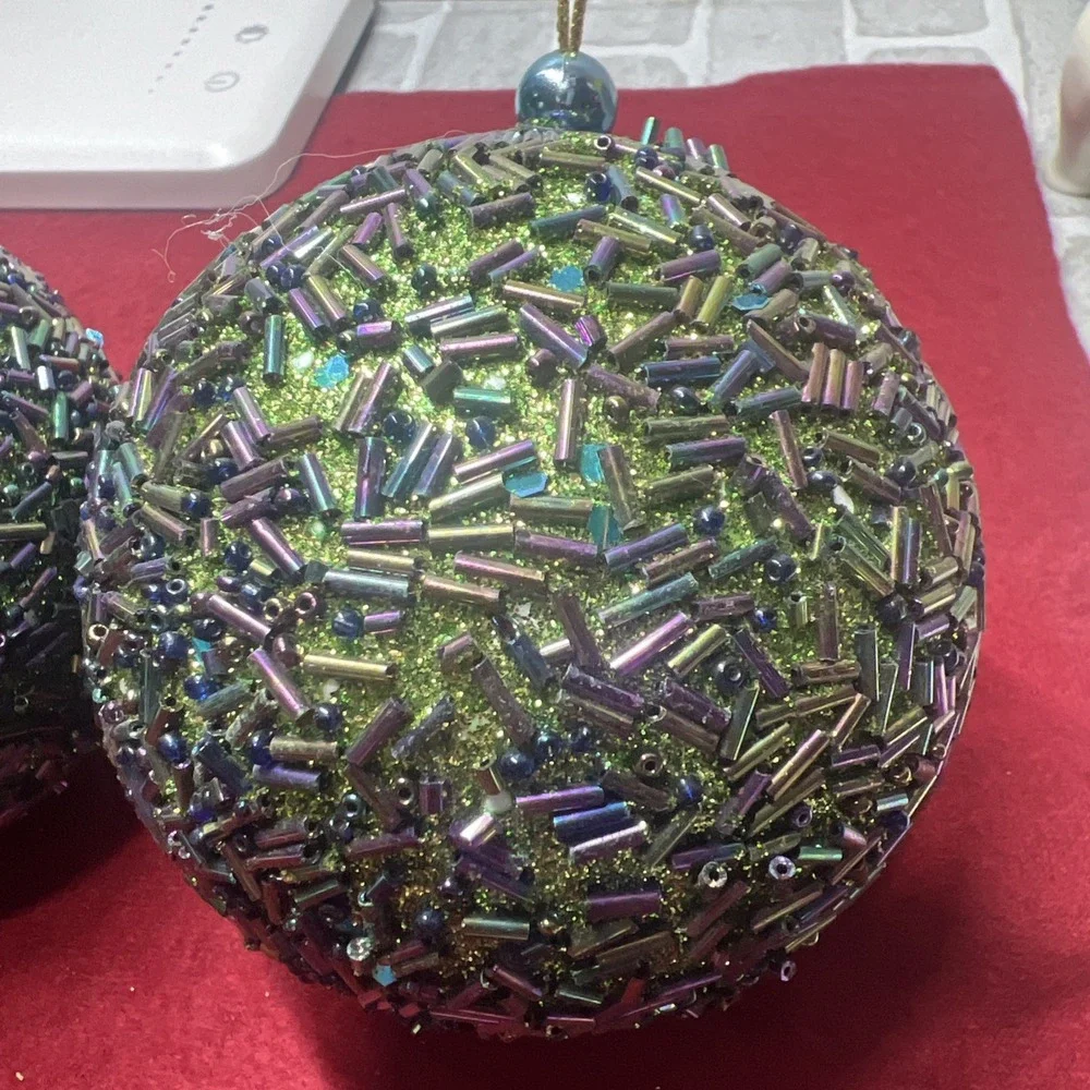Melrose‎ Rainbow Beaded Ball Ornament (Set of 2) 4